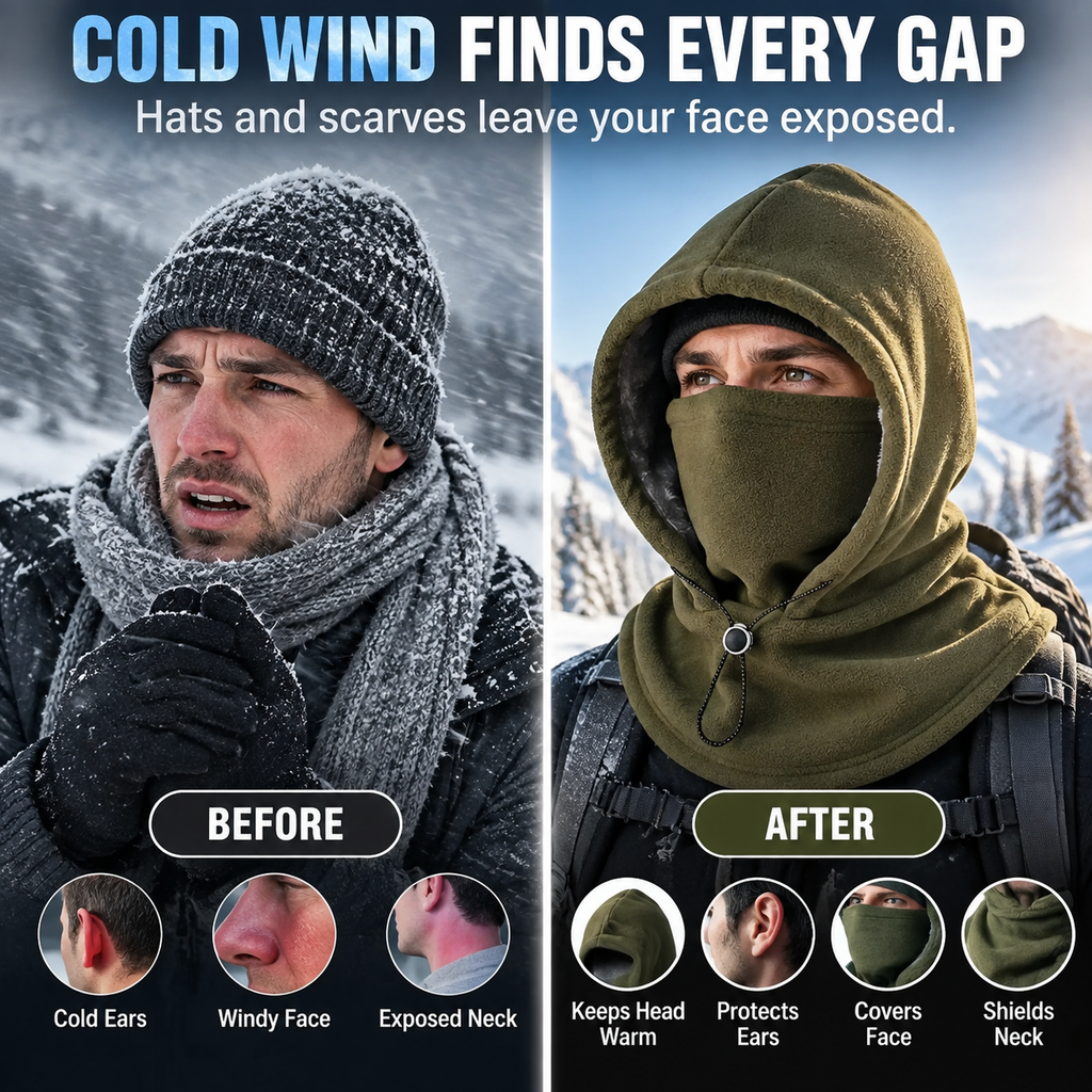Fleece hood cold weather coverage detail