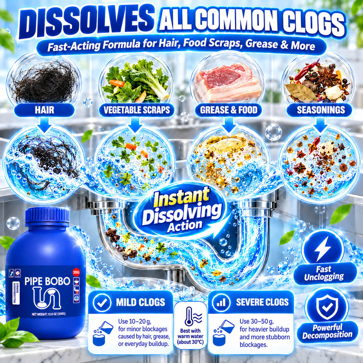 Powerful Drain Cleaner & Clog Remover