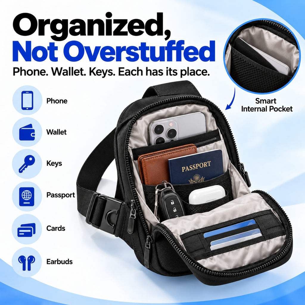 🛡️ Travel Sling Bag – Discreet Secure Sling Pack Keeps Valuables Safe