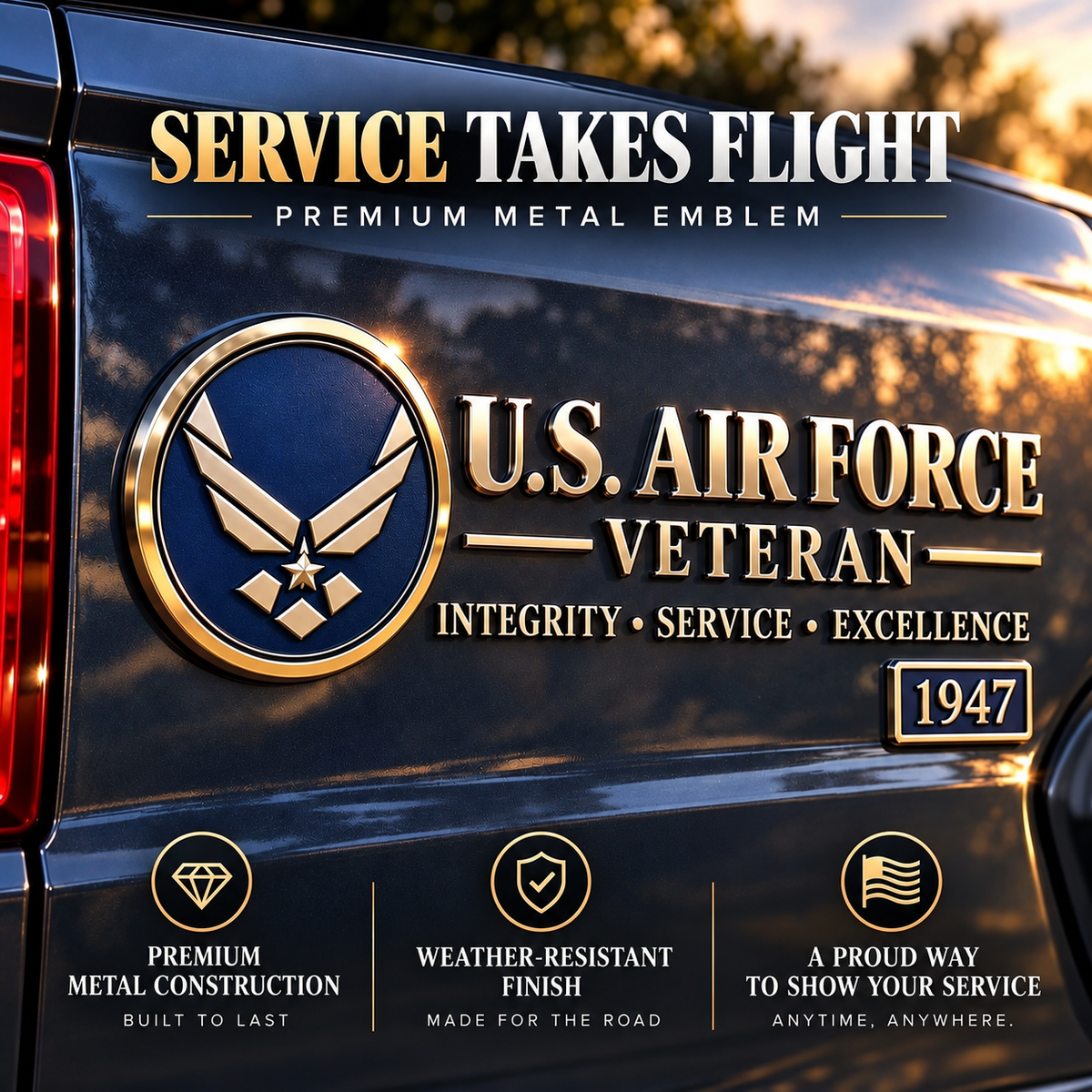 🇺🇸🎖️ Veteran Honor 3D Metal Car Emblem – A Tribute to Service & Pride