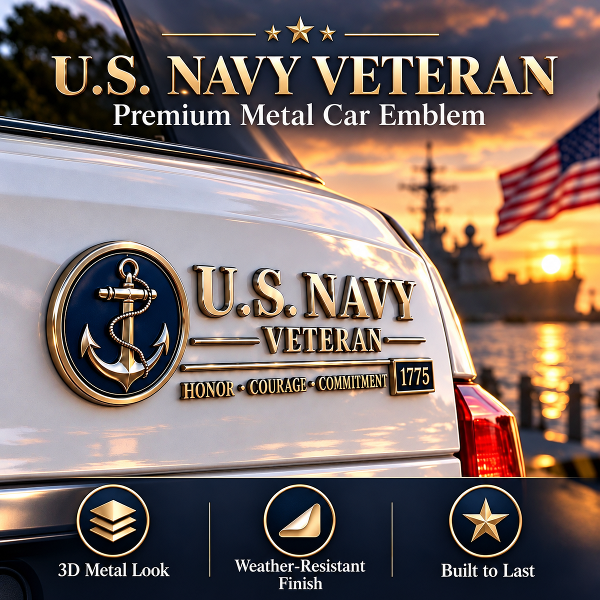 🇺🇸🎖️ Veteran Honor 3D Metal Car Emblem – A Tribute to Service & Pride