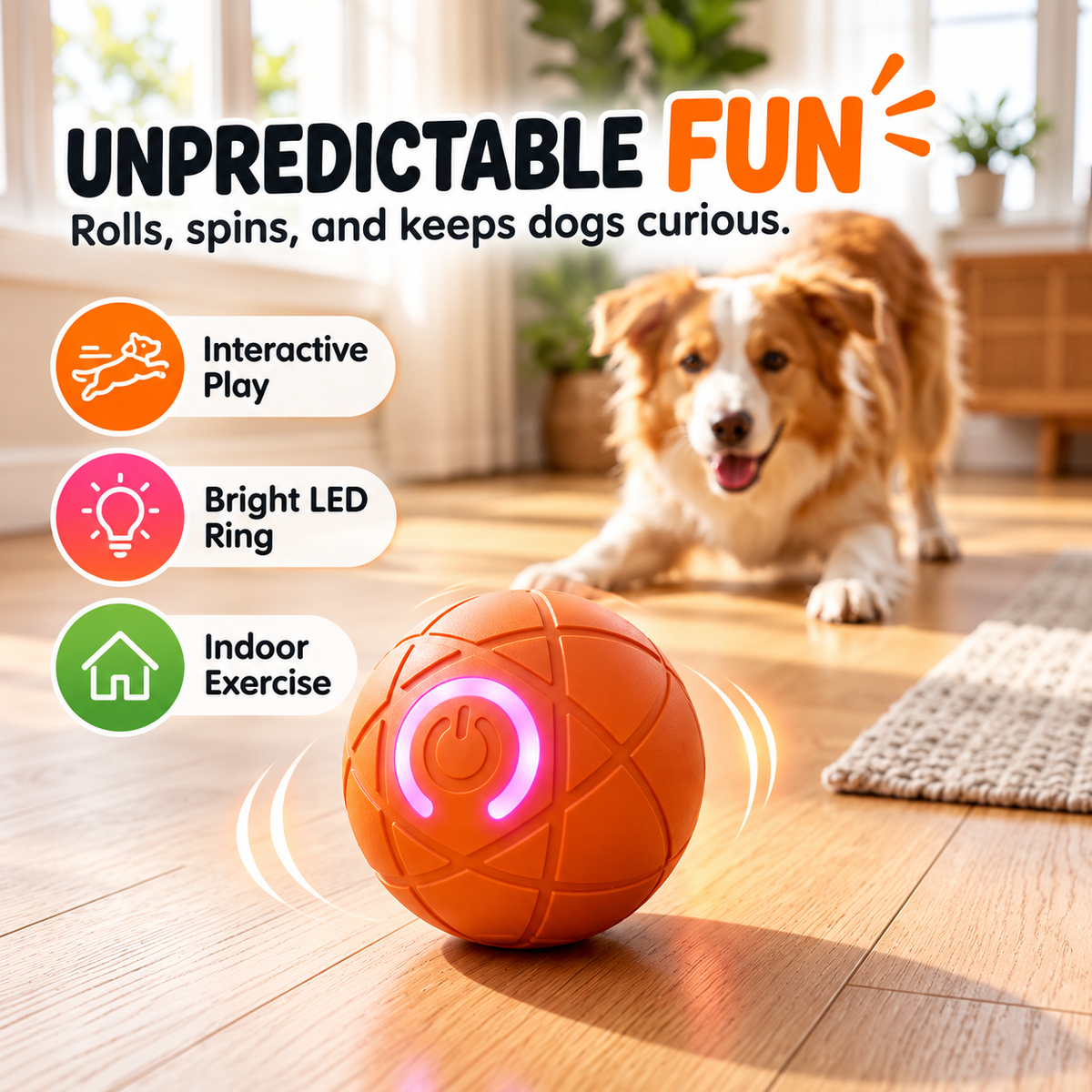 Self-Moving Interactive Dog Ball – USB Rechargeable Pet Toy