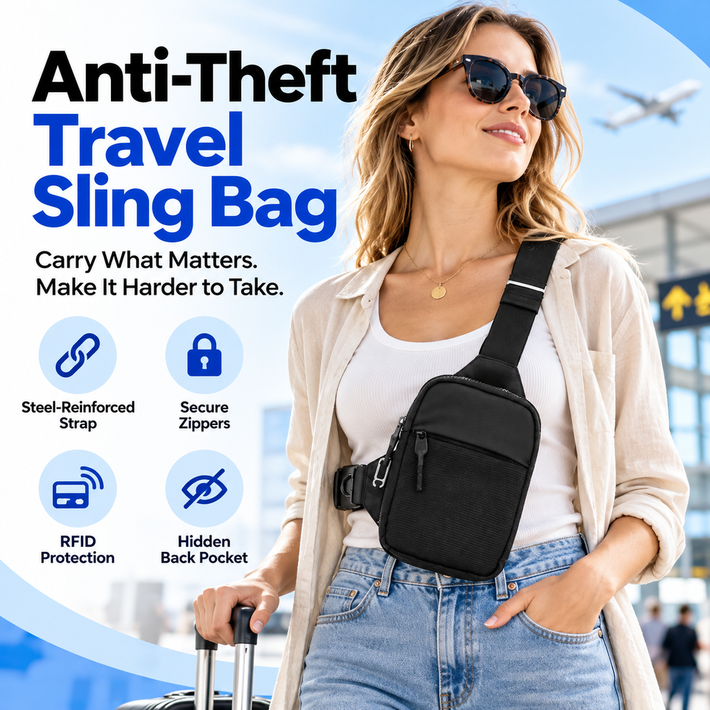🛡️ Travel Sling Bag – Discreet Secure Sling Pack Keeps Valuables Safe