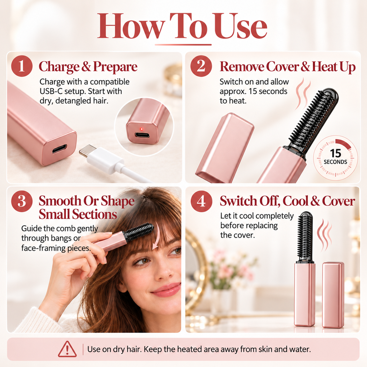 Cordless Mini Heated Styling Comb For Bangs & Touch-Ups