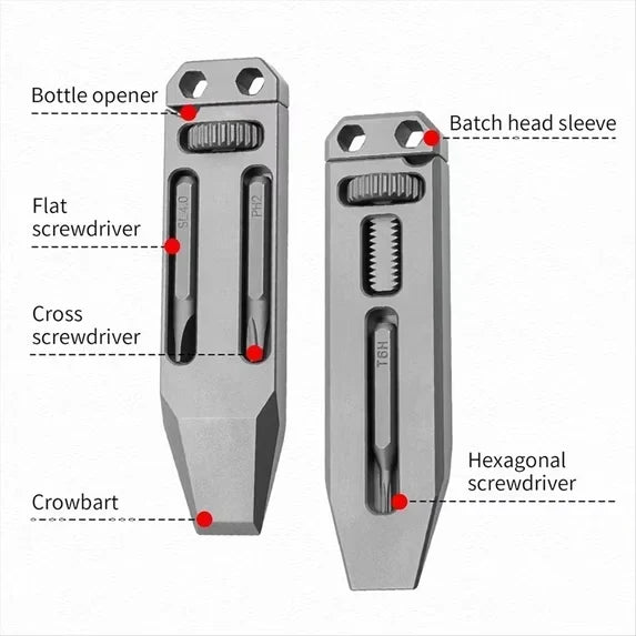 🪛Pocket Titanium Pry Bar Multi-Tool | 4-in-1 Bottle Opener & Wrench | Grade 5 Titanium | Keychain Everyday Carry