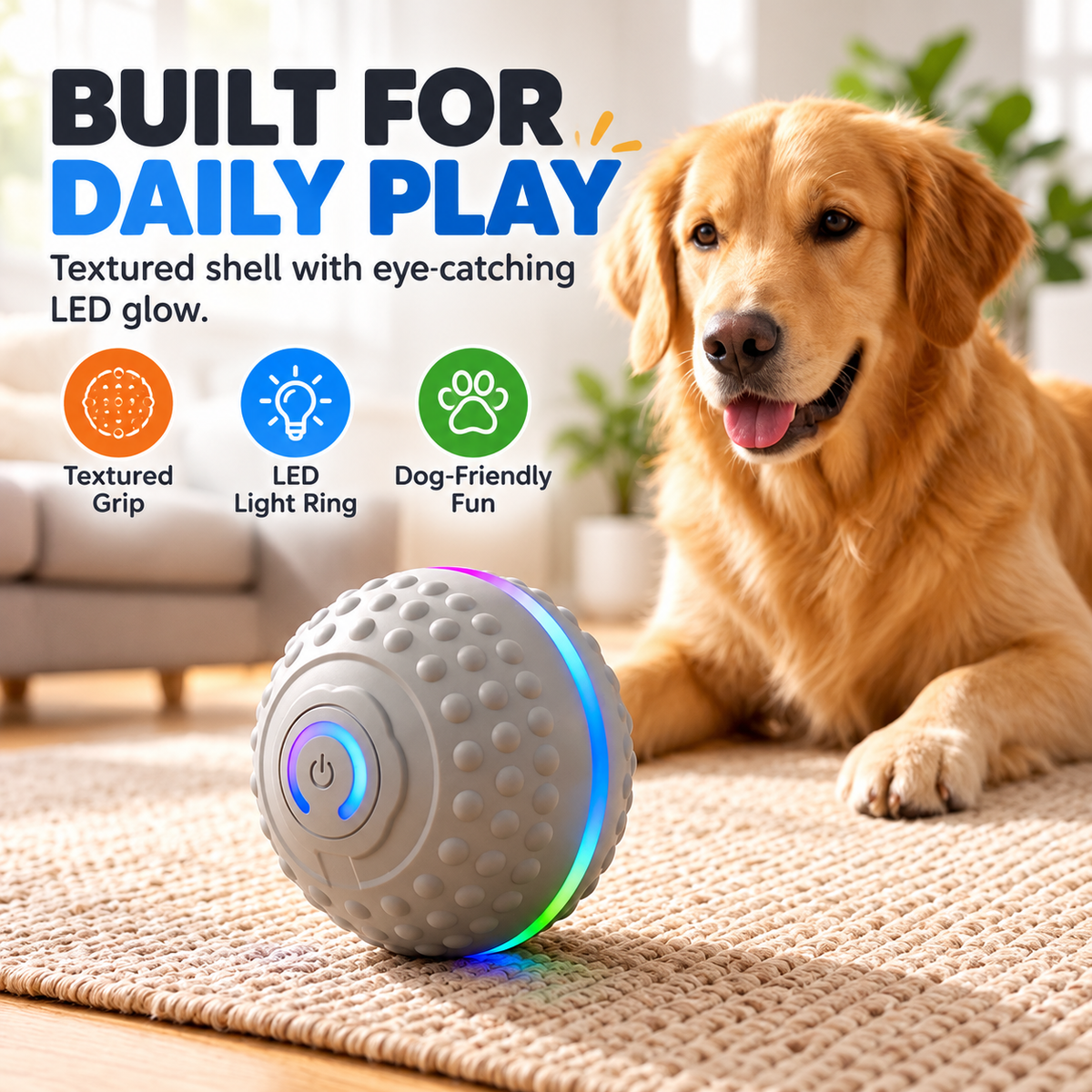 Self-Moving Interactive Dog Ball – USB Rechargeable Pet Toy