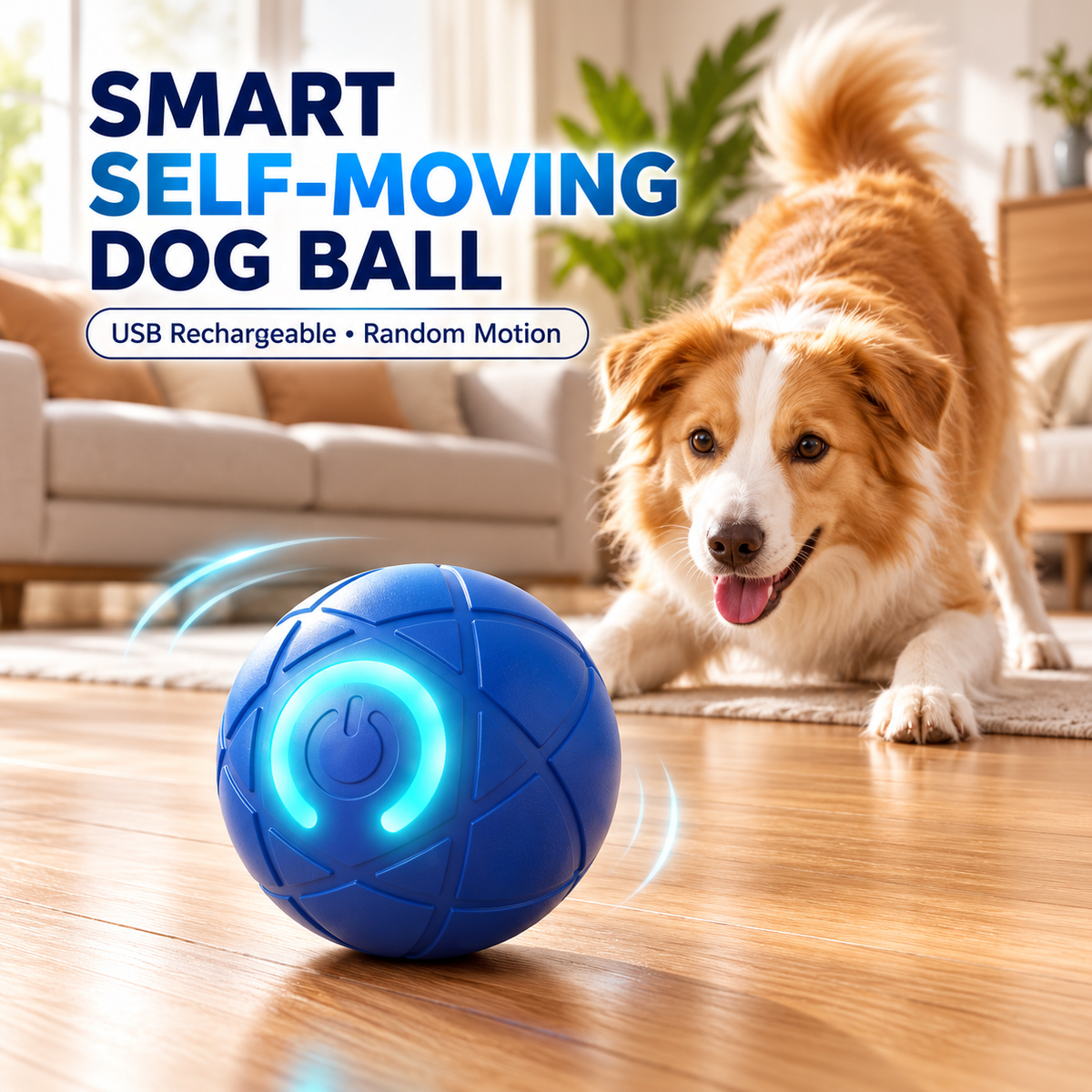 Self-Moving Interactive Dog Ball – USB Rechargeable Pet Toy