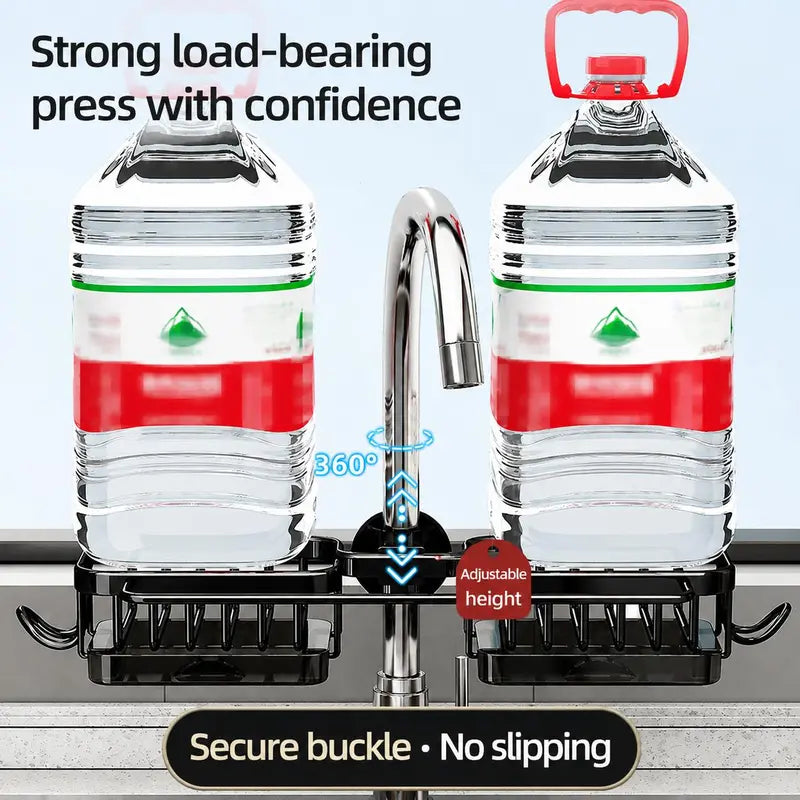 💧🧽Sink Organizer Rack,Hanging Faucet Drain Rack with Drip Tray Stainless Steel Detachable Sink Faucet Sponge Holder Over Faucet for Kitchen and Bathroom,Scrubbers, Soap,Brush
