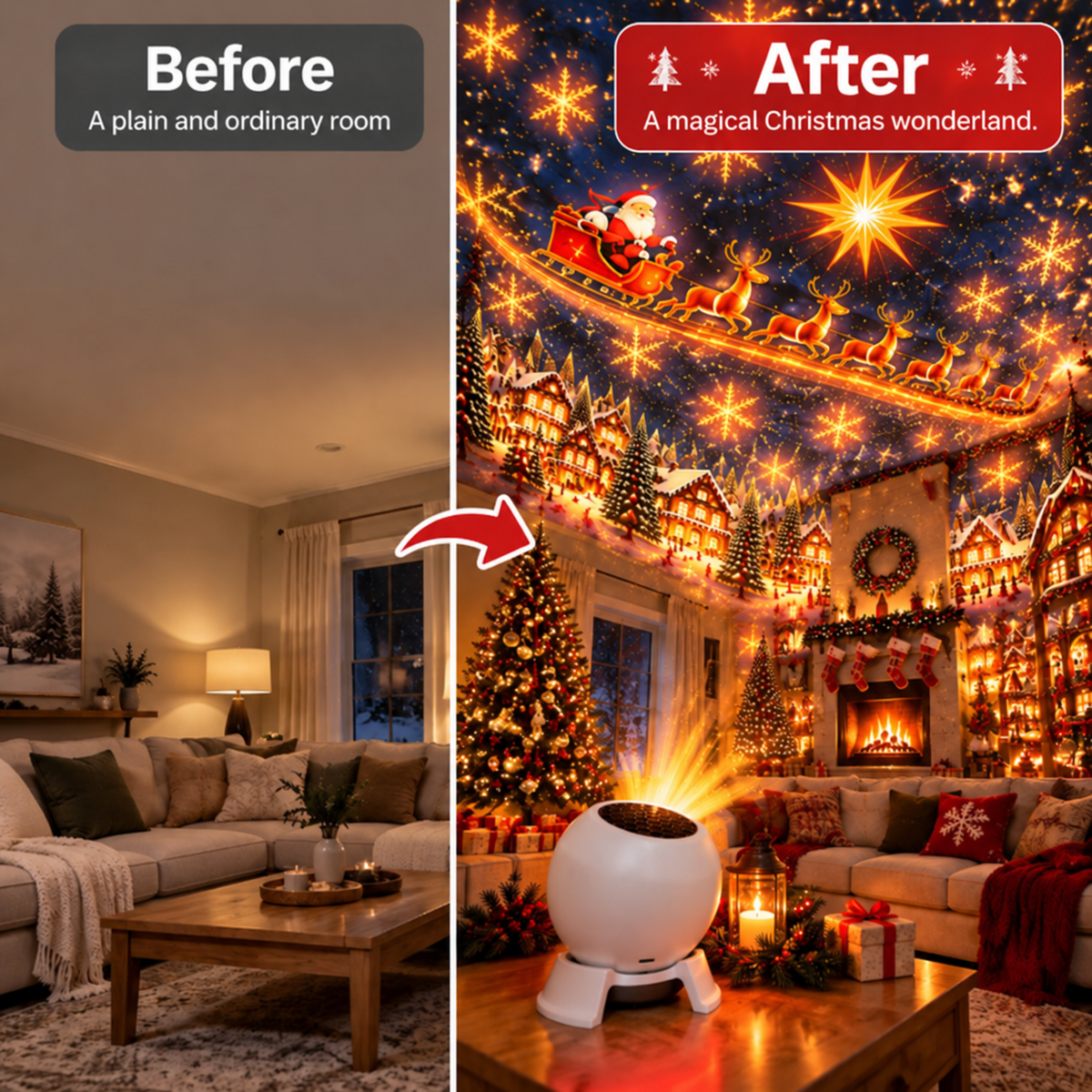 💥Christmas Projector Night Light - 360° Adjustable HD Holiday Pattern Ceiling Light 🎅 Indoor Xmas Decoration Lamp for Kids Bedroom, Party & Holiday Gift🔥