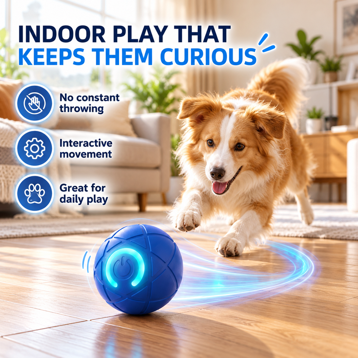 Self-Moving Interactive Dog Ball – USB Rechargeable Pet Toy