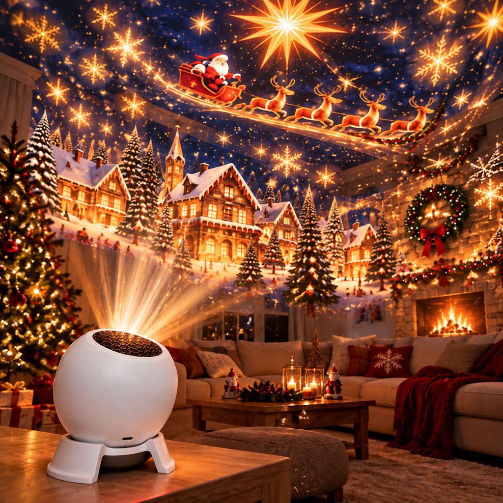 💥Christmas Projector Night Light - 360° Adjustable HD Holiday Pattern Ceiling Light 🎅 Indoor Xmas Decoration Lamp for Kids Bedroom, Party & Holiday Gift🔥