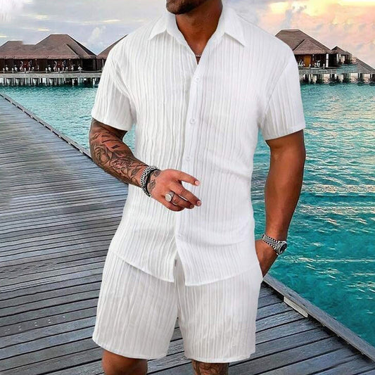 Herren Freizeit Set – Kurzarm Hemd & Shorts, Locker und Bequem für Strand und Freizeit👕👖