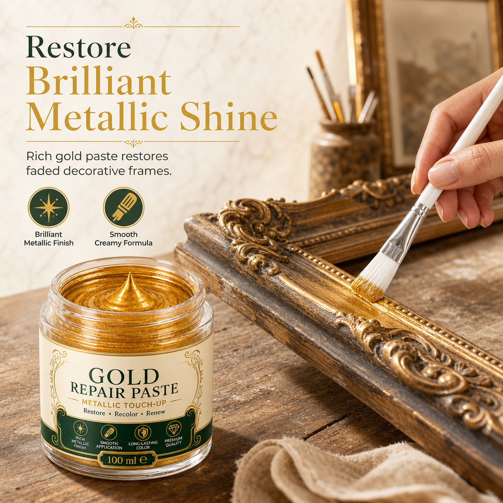💥 Save 50%!Gold Metallic Repair Paste with Brush – Easy to Apply, Restore Shine & Make It Look Like New – No Professional Tools Needed! ✨🖌️
