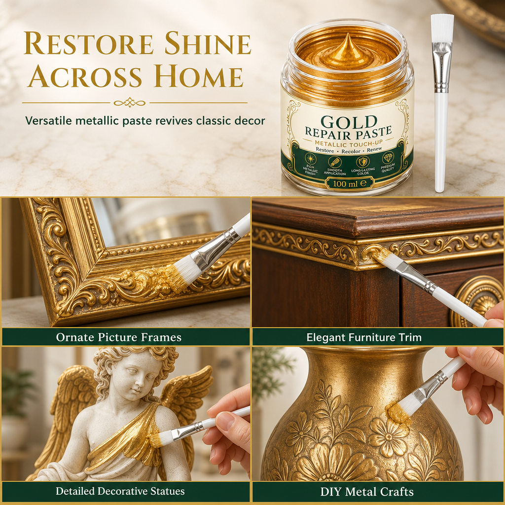 💥 Save 50%!Gold Metallic Repair Paste with Brush – Easy to Apply, Restore Shine & Make It Look Like New – No Professional Tools Needed! ✨🖌️