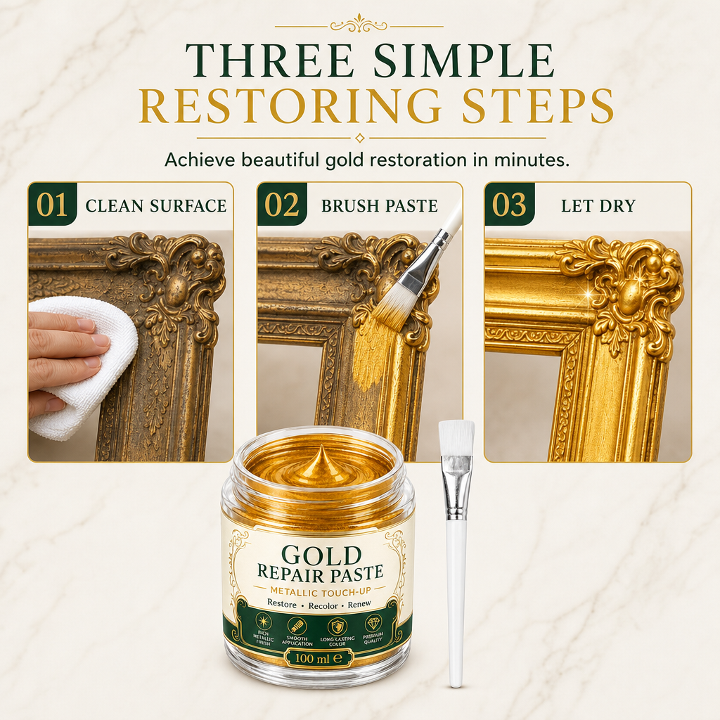 💥 Save 50%!Gold Metallic Repair Paste with Brush – Easy to Apply, Restore Shine & Make It Look Like New – No Professional Tools Needed! ✨🖌️